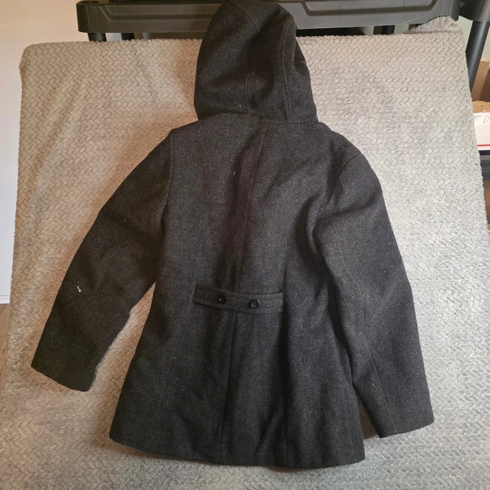 Arizona Jean Co‎ Womens Charcoal Gray 100% Wool Hooded Pea Coat Jacket Medium